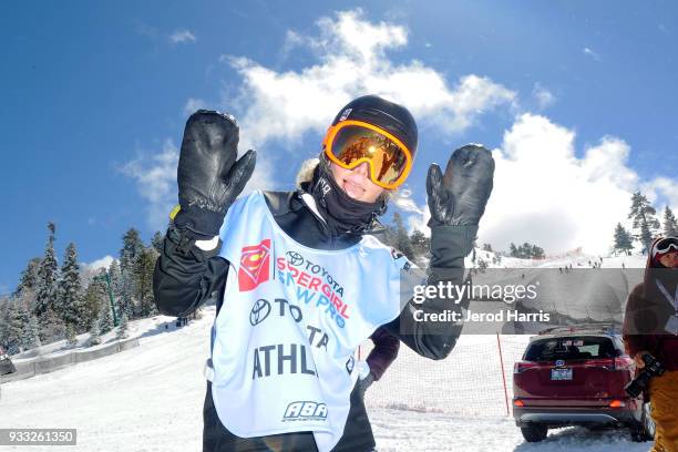 Professional snowboarder Faye Gulini participates in The 2018 Toyota Supergirl Snow Pro Sponsored by Toyota on March 17, 2018 in Big Bear, California.