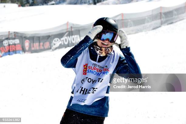 Professional snowboarder Faye Gulini participates in The 2018 Toyota Supergirl Snow Pro Sponsored by Toyota on March 17, 2018 in Big Bear, California.
