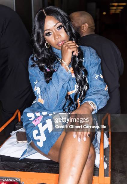 Rapper Remy Ma poses backstage after performing at the Be Expo 2018 at Pennsylvania Convention Center on March 17, 2018 in Philadelphia, Pennsylvania.