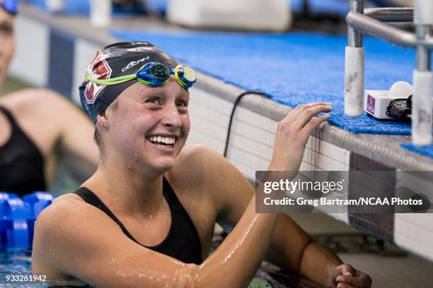 Katie Ledecky finishes first in the 1650 yard freestyle during the Division I Women's Swimming & Diving Championship held at the McCorkle Aquatic...