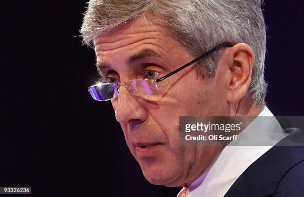 Sir Stuart Rose, the CEO of Marks and Spencer, delivers a speech to the CBI annual conference at the Park Lane Hilton hotel on November 23, 2009 in...