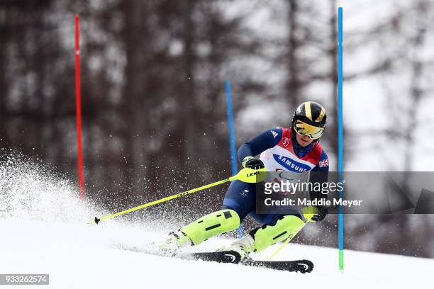 Millie Knight of Great Britain competes in the Women's Visually Impaired Slalom at Jeongseon Alpine Centre on Day 9 of the PyeongChang 2018...