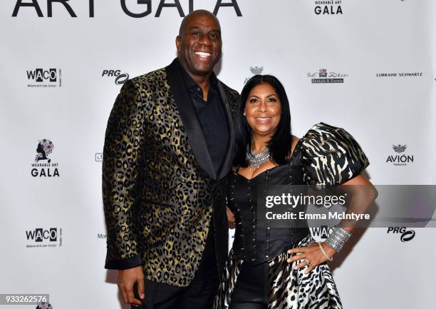 Magic Johnson and Earlitha Kelly attend WACO Theater's 2nd Annual Wearable Art Gala on March 17, 2018 in Los Angeles, California.