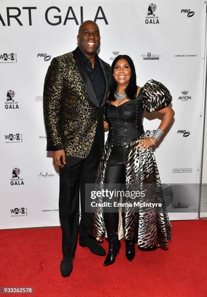 Magic Johnson and Earlitha Kelly attend WACO Theater's 2nd Annual Wearable Art Gala on March 17, 2018 in Los Angeles, California.