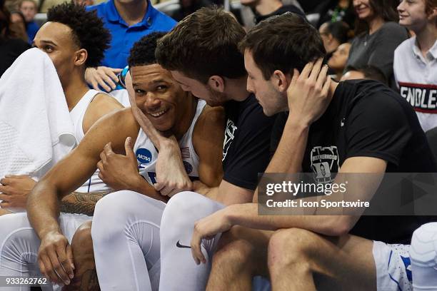 Duke Blue Devils bench celebrates during the second half of the second round of the NCAA Division I Men's Championships between the Duke Blue Devils...