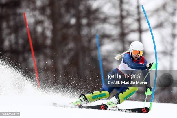 Kelly Gallagher of Great Britain competes in the Women's Visually Impaired Slalom at Jeongseon Alpine Centre on Day 9 of the PyeongChang 2018...
