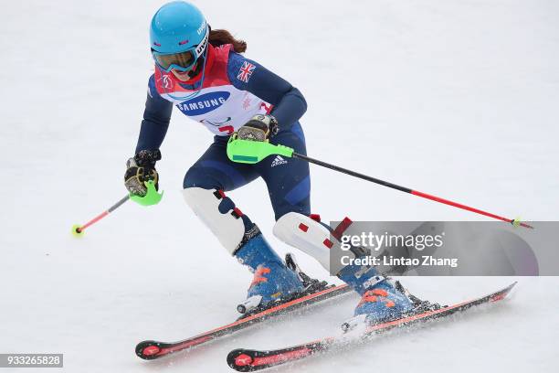 Menna Fitzpatrick of Great Britain compete in the Women's Visually Impaired Slalom at Jeongseon Alpine Centre on Day 9 of the PyeongChang 2018...