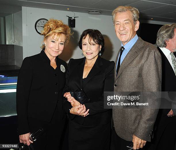 Actors Zoe Wanamaker, Claire Bloom and Sir Ian McKellen attend the reception ahead of the London Evening Standard Theatre Awards, at the Royal Opera...