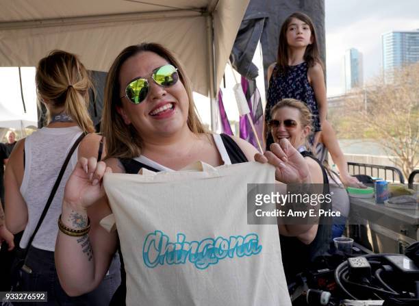 Stephanie Bergara of 'Bidi Bidi Banda' poses backstage at AMA 2018 Winners during SXSW at The SXSW Outdoor Stage presented by MGM Resorts on March...