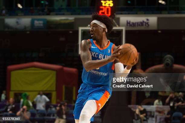 Rashawn Thomas of the Oklahoma City Blue looks to pass the ball against the Reno Bighorns during an NBA G-League game on March 17, 2018 at the Reno...
