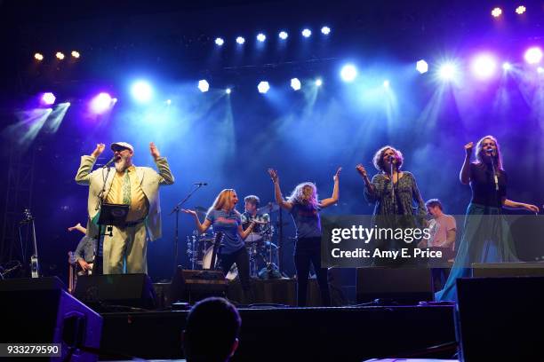 Keith Langford, Kevin Russell, Alice Spencer, Winfield Cheek, and Kelley Mickwee of Shinyribs perform onstage at AMA 2018 Winners during SXSW at The...