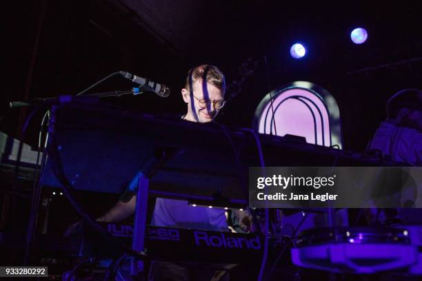 Tommy Grace of Django Django performs live on stage during a concert at the Festsaal Kreuzberg on March 17, 2018 in Berlin, Germany.