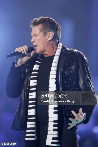 David Hasselhoff performs during the TV show 'Heimlich! Die grosse Schlager-Ueberraschung' on March 17, 2018 in Munich, Germany.