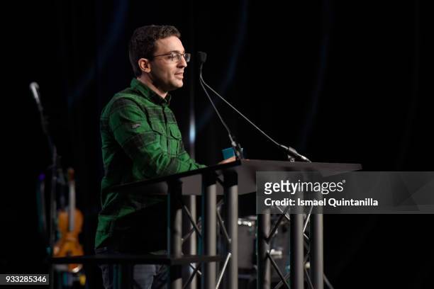 Dan Salvato accepts an award onstage at SXSW Gaming Awards during SXSW at Hilton Austin Downtown on March 17, 2018 in Austin, Texas.