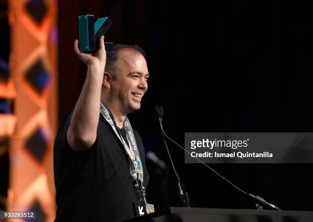 Phillip Johnson accepts an award onstage at SXSW Gaming Awards during SXSW at Hilton Austin Downtown on March 17, 2018 in Austin, Texas.