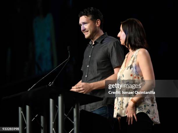 Stu Denman and Paulette Denman accepts the award for Gamer's Voice Award: Mobile Game onstage at SXSW Gaming Awards during SXSW at Hilton Austin...