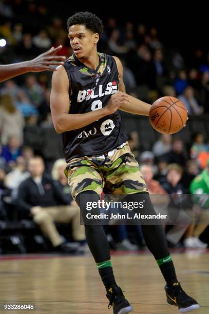 Jarell Eddie of the Windy City Bulls handle the ball against Memphis Hustle on March 17, 2018 at the Sears Centre Arena in Hoffman Estates, Illinois....