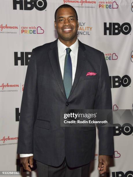 Jason Collins attends the Family Equality Council's annual Impact Awards at The Globe Theatre on March 17, 2018 in Universal City, California.