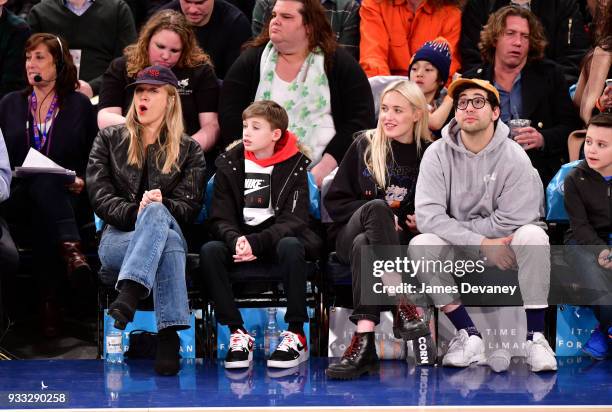 Chloe Sevigny, guest, Carlotta Kohl and Jack Antonoff attend New York Knicks Vs Charlotte Hornets game at Madison Square Garden on March 17, 2018 in...