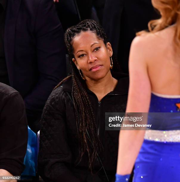 Regina King attends New York Knicks Vs Charlotte Hornets game at Madison Square Garden on March 17, 2018 in New York City.