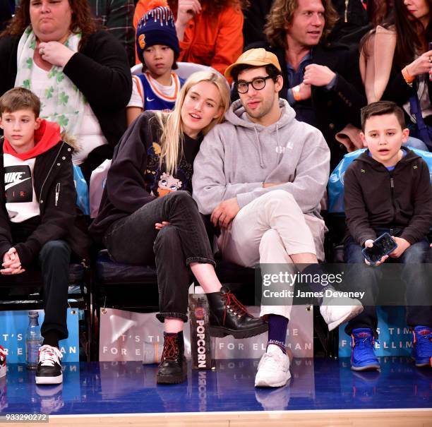 Carlotta Kohl and Jack Antonoff attend New York Knicks Vs Charlotte Hornets game at Madison Square Garden on March 17, 2018 in New York City.