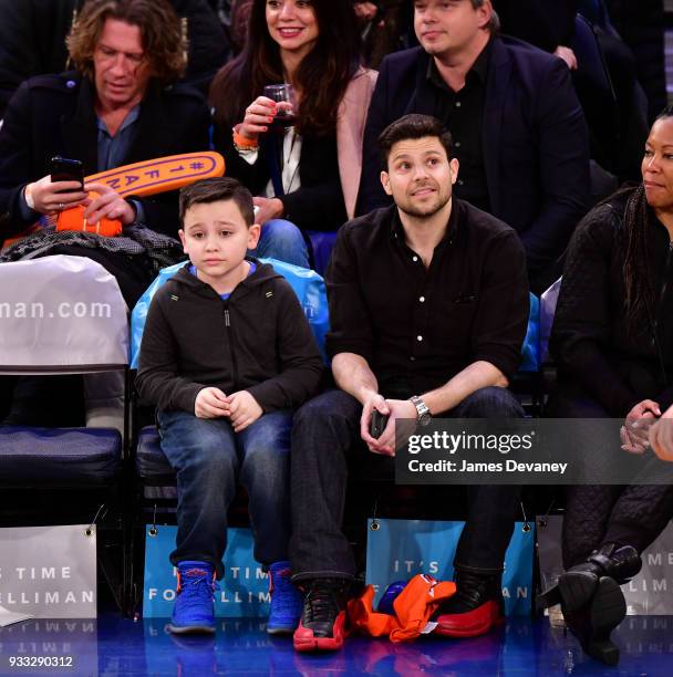 Jerry Ferrara and guest attend New York Knicks Vs Charlotte Hornets game at Madison Square Garden on March 17, 2018 in New York City.