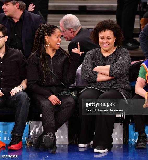 Regina King attends New York Knicks Vs Charlotte Hornets game at Madison Square Garden on March 17, 2018 in New York City.