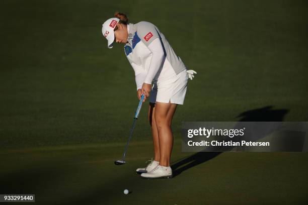 Ariya Jutanugarn of Thailand puts on the 17th green during the third round of the Bank Of Hope Founders Cup at Wildfire Golf Club on March 17, 2018...