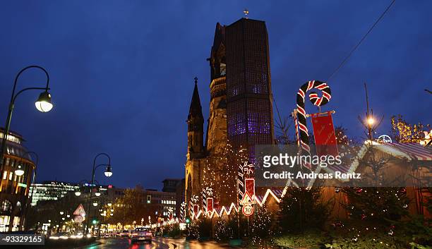 The annual Christmas market by the Kaiser Wilhelm Memorial Church at Breitscheid square is pictured on November 23, 2009 in Berlin, Germany....