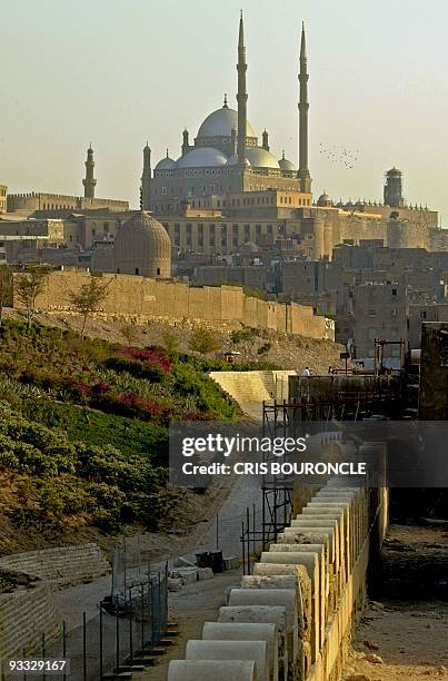 The Mohamed Ali Mosque dominates the view of the Al-Azhar Park in Cairo 23 March 2005, which will be soon inaugurate. Archeological excavations in...