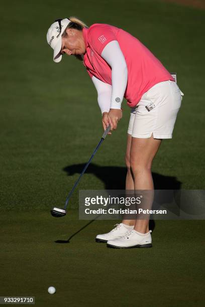 Brittany Lincicome putts on the 17th green during the third round of the Bank Of Hope Founders Cup at Wildfire Golf Club on March 17, 2018 in...
