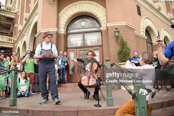 Actor Bill Murray and cellist Jan Vogler partake in a poem reading to a crowd before the "Isle of Dogs" premiere at The Driskill Hotel on March 17,...