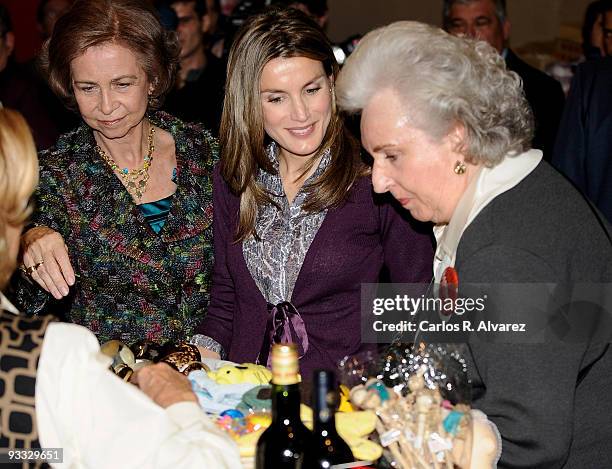 Queen Sofia of Spain, Princess Letizia of Spain and Pilar de Borbon visit "Rastrillo Nuevo Futuro" on November 23, 2009 in Madrid, Spain.