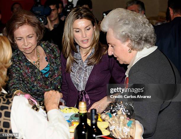 Queen Sofia of Spain, Princess Letizia of Spain and Pilar de Borbon visit "Rastrillo Nuevo Futuro" on November 23, 2009 in Madrid, Spain.