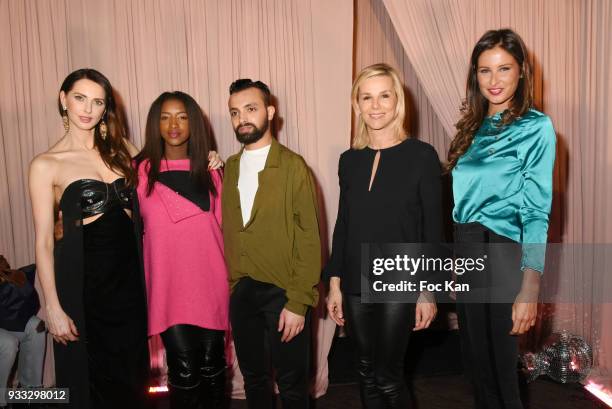 Frederique Bel, Hapsatou Sy, designer Fahaid Sanober, Laurence Ferrari and Miss France 2010 Malika Menard attend 'Une Nuit au Studio 54' Fahaid...