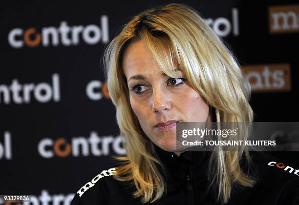 Dutch triple Olympic champion speedskater Marianne Timmer speaks on November 23, 2009 in Hierden during a prss conference concerning her broken heel....