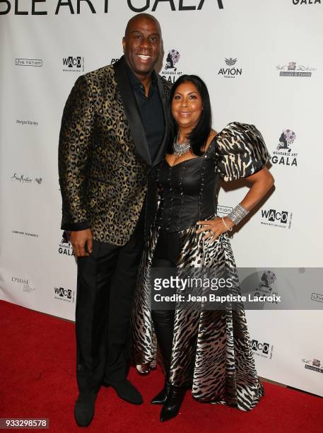 Magic Johnson and Earlitha Kelly attend WACO Theater's 2nd Annual Wearable Art Gala on March 17, 2018 in Los Angeles, California.