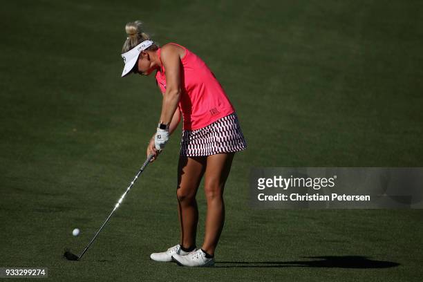 Lindsey Weaver plays her second shot on the 15th hole during the third round of the Bank Of Hope Founders Cup at Wildfire Golf Club on March 17, 2018...