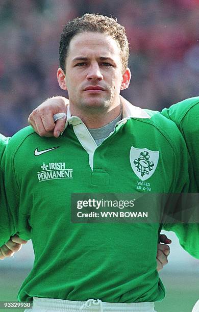 Portrait du demi d'ouverture irlandais, David Humphreys, pris le 20 février au stade de Wembley à Londres, avant le début du match de rugby du...