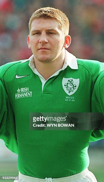 Portrait du trois-quarts centre irlandais, Jonathan Bell, pris le 20 février au stade de Wembley à Londres, avant le début du match de rugby du...