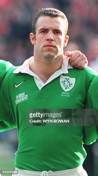 Portrait de trois-quarts centre irlandais, Kevin Maggs, pris le 20 février au stade de Wembley à Londres, avant le début du match de rugby du Tournoi...