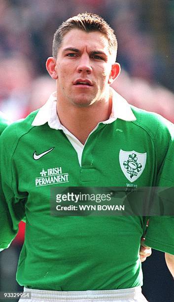 Portrait du trois-quarts aile irlandais, Justin Bishop, pris le 20 février au stade de Wembley à Londres, avant le début du match de rugby du Tournoi...