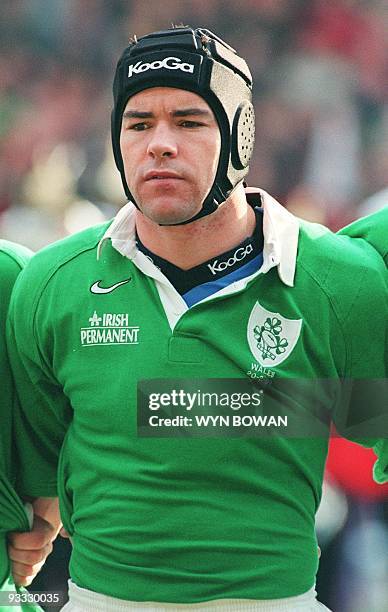 Portrait du troisième ligne irlandais, Andy Ward, pris le 20 février au stade de Wembley à Londres, avant le début du match de rugby du Tournoi des...