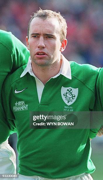Portrait du demi de mêlée irlandais, Conor McGuinness, pris le 20 février au stade de Wembley à Londres, avant le début du match de rugby du Tournoi...