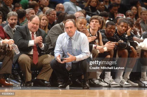 Fran Dunphy, head coach of the Temple Owls, looks on during a college basketball game against the Georgetown Hoyas on November 17, 2009 at Verizon...