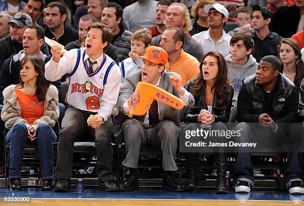 Rosie Perez, Mark Wahlberg, Will Ferrell, Brooke Shields and Tracy Morgan attend the Boston Celtics game against the New York Knicks at Madison...