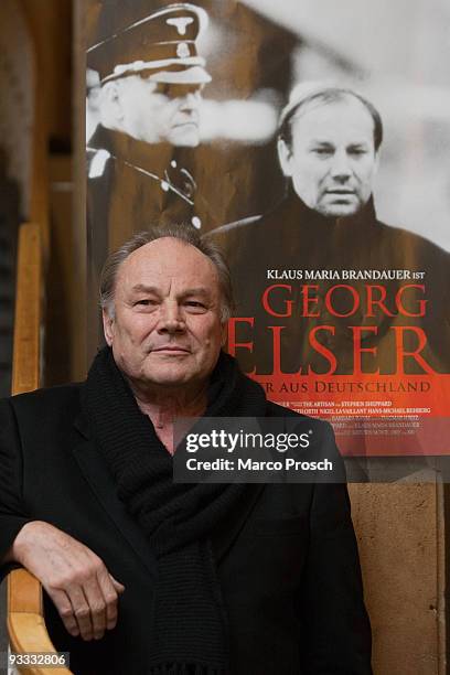 Actor Klaus Maria Brandauer poses before the screening of his 1989 film 'Georg Elser - Einer aus Deutschland' at the Centraltheater on November 23,...