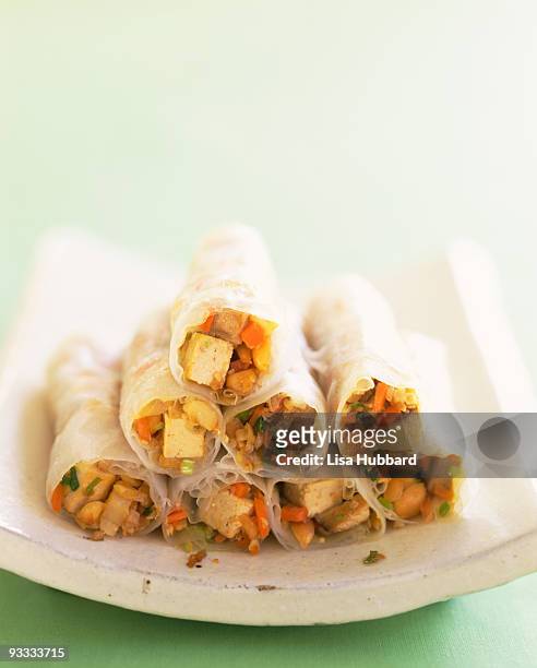 tofu and vegetable rolls - goi cuon stock pictures, royalty-free photos & images