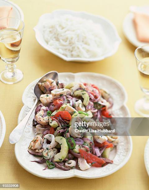 platter of seafood salad - seafood platter bildbanksfoton och bilder