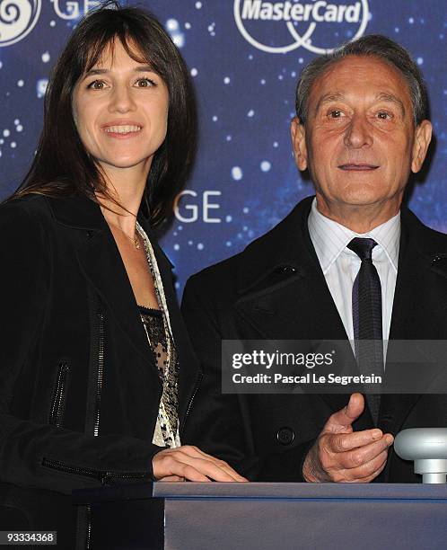 Actress Charlotte Gainsbourg and Mayor of Paris Bertrand Delanoe attend the switching on of Christmas lights and illuminations on the Champs Elysees...